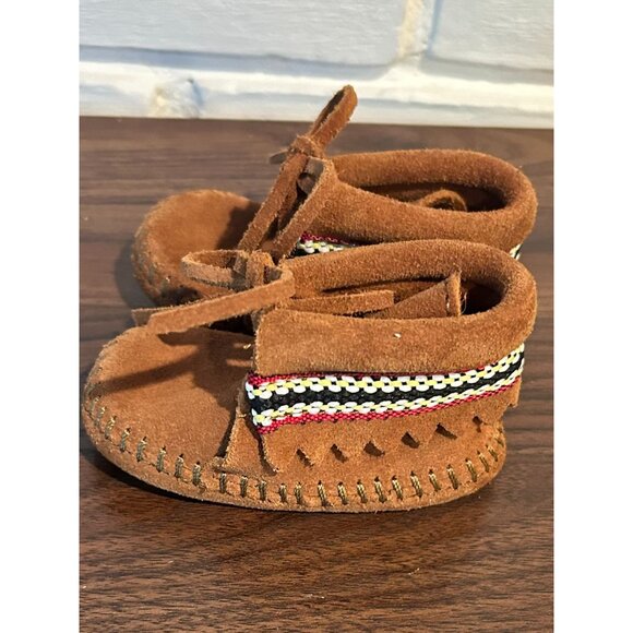 Minnetonka Moccasins Leather Braid Bootie - Brown - Infant Size 2 - Picture 5 of 6